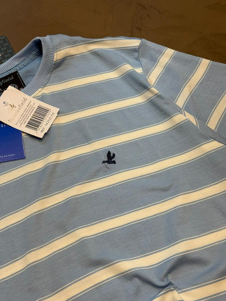 CAMISETA LISTRADA BROOKS PIMA - AZUL BEBE