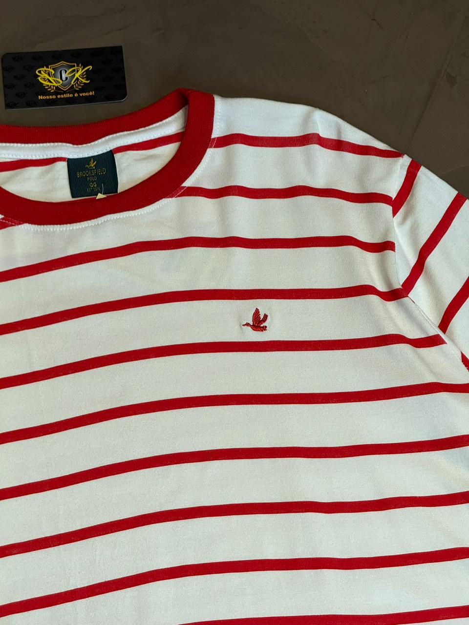 CAMISETA LISTRADA BROOKS - VERMELHO E BRANCO