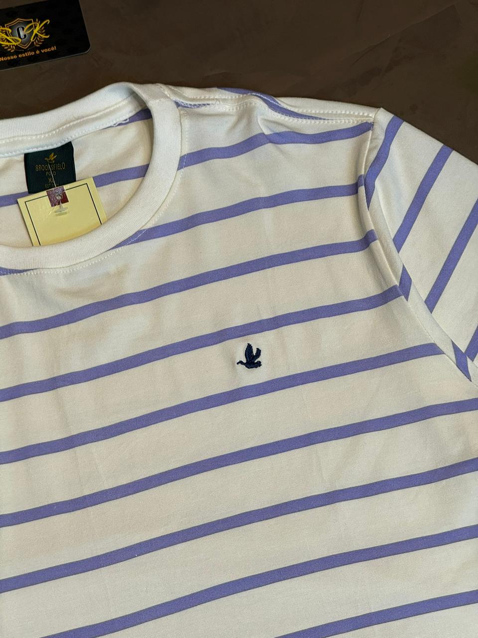 CAMISETA LISTRADA BROOKS - ROXO E BRANCO