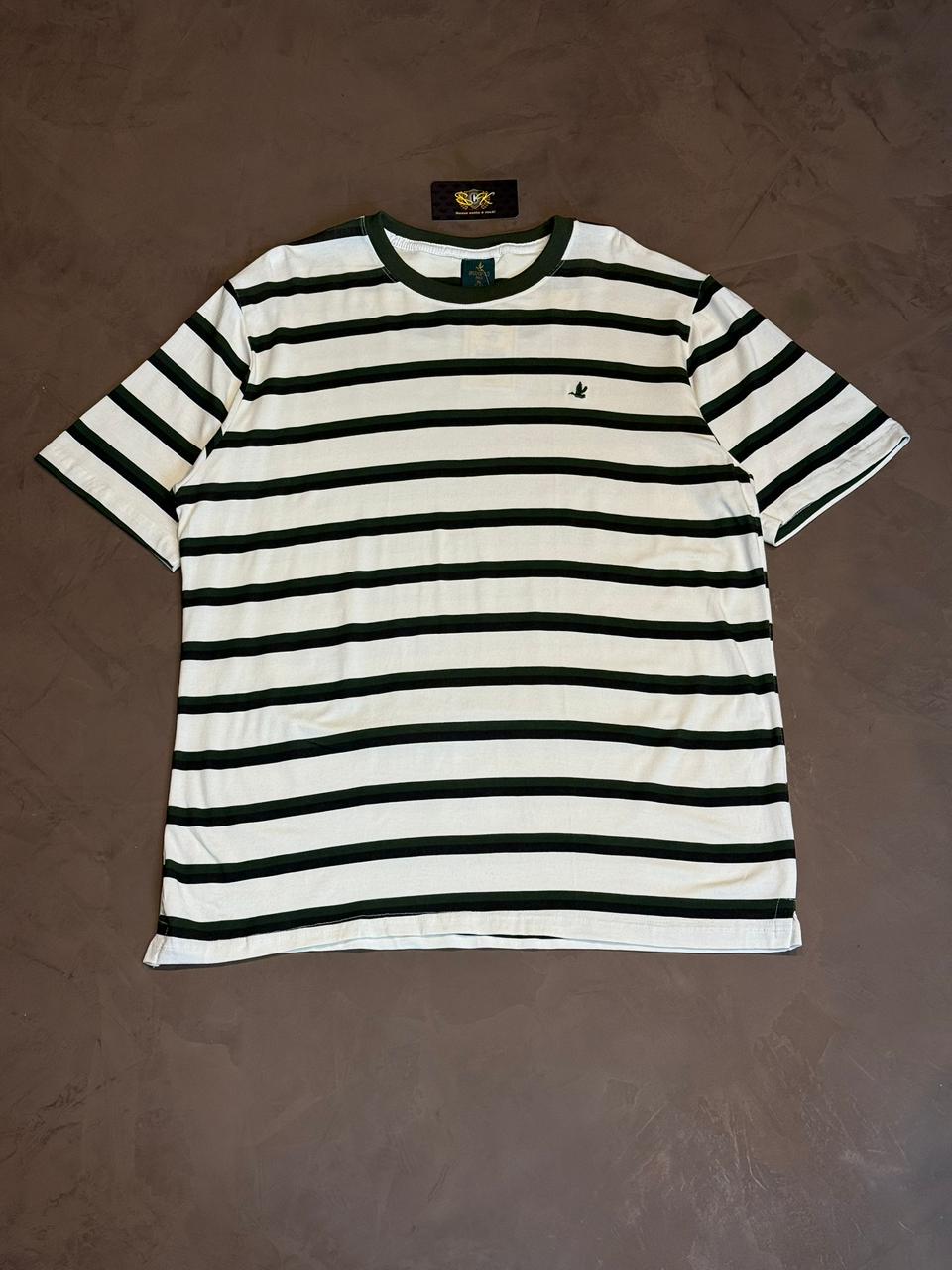 CAMISETA LISTRADA BROOKS - VERDE MILITAR E BRANCO