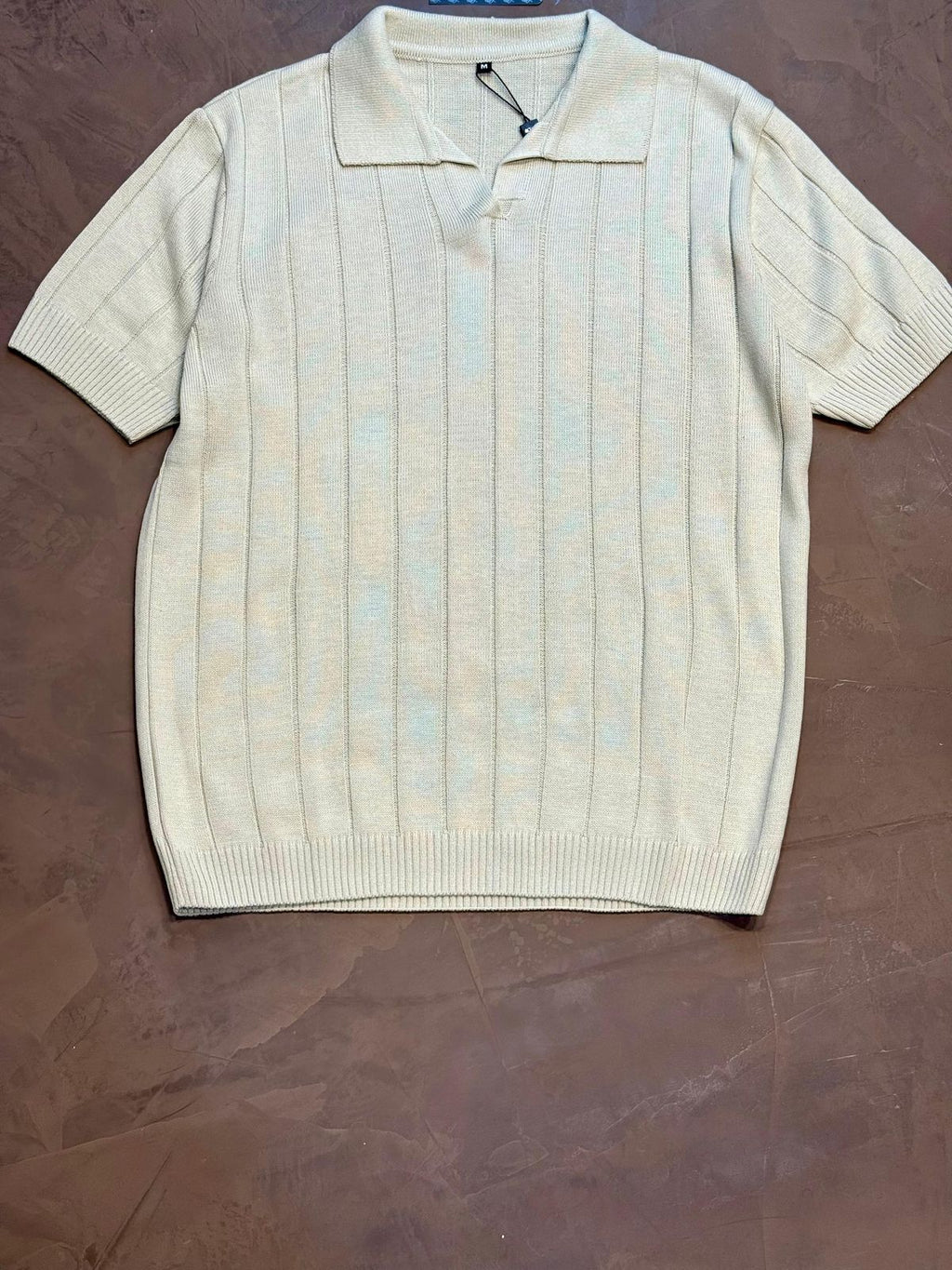 CAMISETA POLO CANELADA - BEGE